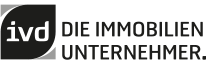 Logo des IVD – Immobilienverband Deutschland, schwarzer Schriftzug 'Die Immobilienunternehmer' auf transparentem Hintergrund
